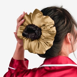 Silmer 22 Momme Mulberry Silk Pillow Scrunchie – Large Soft Hair Tie for Women, Prevents Frizz & Breakage, Jumbo Sleeping Scrunchie (Champagne Gold1Pc)