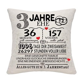 Bommex 3 Years Marriage Gift 3rd Wedding Anniversary Pillow Cover Keepsake Decoration Gift for Couples Parents Women Men Mom Dad Husband Wife Grandma Grandpa Aunt Uncle Friends (3rd Anniversary)