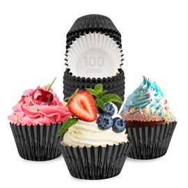 100 Capacillos Estandar Cupcake Molde Mediano Repostería Metálico Molde para Panque Pan Pastelillo GRUPO CARNAVALLIA (Negro)