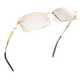 LifeArt Blue Light Blocking Glasses, Computer Reading Glasses, Anti Blue Rays, Reduce Eyestrain, Rimless Frame Tinted Lens with Diamond, Stylish for Men and Women (+3.00 Magnification)