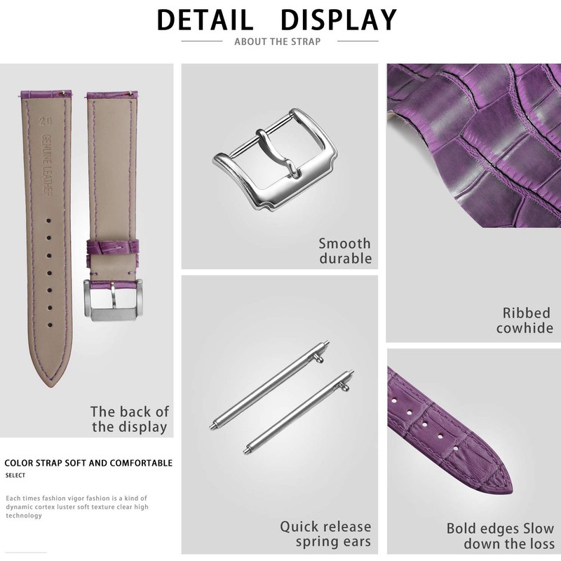 BINLUN Leather Watch Strap Quick Release Replacement Crocodile Leather Watch