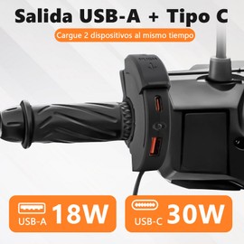 WODHMIEY USB A and Type-C 12V-24V Motorcycle Phone Charger with Lid, Waterproof and Dustproof, SAE Universal, Quick Charge for GPS and Tablets, Handlebar Mount