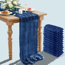 TISEMENT 12 Packs Cheesecloth Table Runner, 35''x 120'' Wrinkled Gauze Cheese Cloth Table Runner Boho,Romantic Centerpieces for Tables,Versatile Tablecloth for Wedding/Party Decorations (Navy Blue)