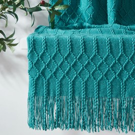 KASYLAN 100% Acrylic Knitted Throw Blanket Textured Solid Soft Decorative Throw for Sofa, Couch, Bed,60x80 Inch,Teal