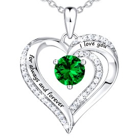 TinyGold Heart Necklaces for Women 18K Rose Gold Over 925 Sterling Silver with Birthstone Zirconia