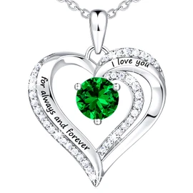 TinyGold Heart Necklaces for Women 18K Rose Gold Over 925 Sterling Silver with Birthstone Zirconia