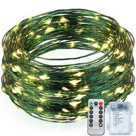 Battery Operated String Lights, Outdoor String Lights, 33ft/ 10 m 100 LED Waterproof Starry Fairy Lights with 8 Modes Remote Control Timer for Garden Room Christmas(Green and Warm White)