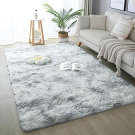 KCHOWUA 5x8 Rug for Living Room Fluffy Rug Tie-Dyed Light Grey Rug for Bedroom Plush Washable Rug for Kids Baby Nursery Soft Shag Area Rugs Non Slip Comfy Shaggy Rugs for Dorm Fuzzy Carpet