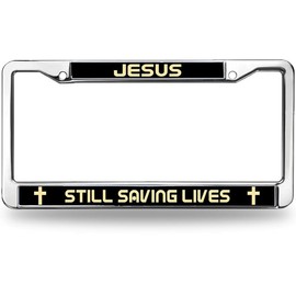 Jesus Still Saving Lives License Plate Frame Chrome Christ God is The Light Easy Installation License Plate Frame with Chrome Screw Caps