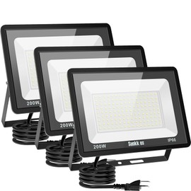 Sunkkes 200W LED Flood Lights 3 Pack, Outdoor IP66 Waterproof, 24000LM Bright Security Light, Outside Lamp, Exterior Floodlights Lighting for Garage, Garden, Stadium, Yard, Arena
