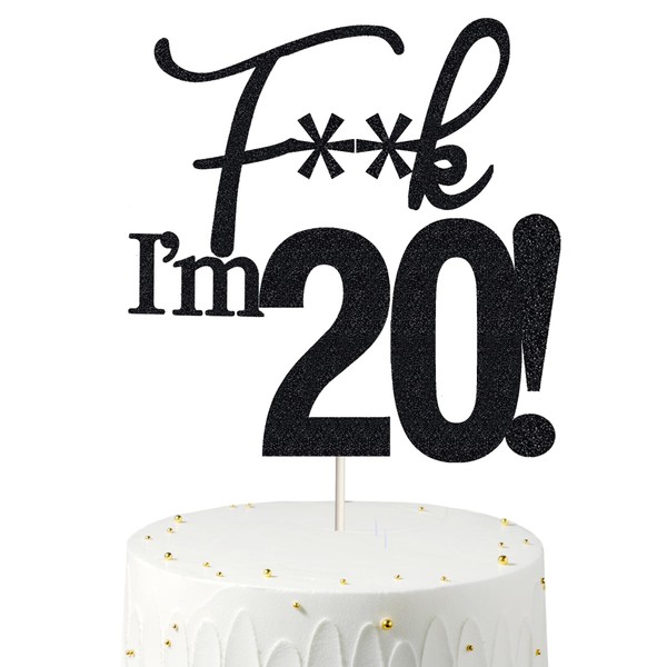 Decoración para tartas de cumpleaños, purpurina negra, decoración para tartas de veinte tartas, decoración para tartas de 20 cumpleaños, decoración para tartas de 20 cumpleaños, 20 decoraciones para pasteles, 20 decoraciones para cumpleaños