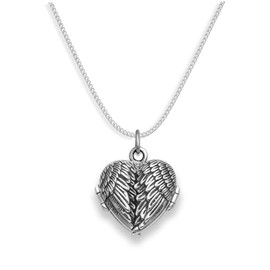 Genuine 925 Sterling Silver Angel wings locket Necklace on 18" silver chain 1.5mm thick - SIZE: 19mm x 23mm (inc. pendant ring) - Gift Boxed. 8017/8501/18