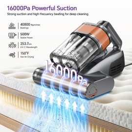 Airpher Mattress Vacuum Cleaner - Powerful 16000Pa Suction, UV-C Light, 40800 RPM Beating, and High-Temperature Heating for Deep Mattress and Bed Cleaning (Orange)
