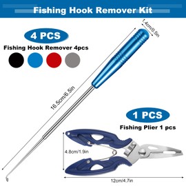 YFPOPONE 5 Pcs Fish Hook Remover Tool Kit With Fishing Plier, Quickrelease Fishhook Extractor In 4 Colours, Fishing Hook Quick Removal Device 16.5cm, Fishing Accessories For Removing Hooks