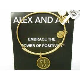 Alex and Ani INITIAL F Expandable Wire Bracelet Rafaelian Gold NWTBC