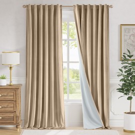 Lazzzy Cream Velvet Extra Long Curtains 108 Inches Long Blackout Thermal Insulated Room Darkening Lined Curtain Drapes Back Tab Window Treatments for Bedroom Living Room 2 Panels,52 x 108 Inch, Latte