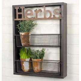 Glory & Grace Rustic Urban Vertical Wall Mount Metal Two-Tier Kitchen Garden HERBS Rack with Removable Baskets