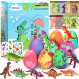 Bath Bombs for Kids with Surprise Toys Inside - 9 Pack Organic Dinosaur Bath Bombs Gift Set, Bubble Bath Fizzes, Dinosaur Toys for Kids 3 4 5 6 7 8 9 Years, Christmas Gifts, Stocking Stuffers for Kids