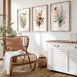Botanical Wall Art Set of 3 Floral Wall Decor Prints Vintage Canvas Wall Art Wildflower Watercolor Pictures Farmhouse Artwork Floral Modern Painting for Bathroom Bedroom 16x24 Inch Unframed