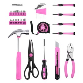 DOWELL 40 Pieces Home Tool Set Pink, General Household Hand Tool Kit with Plastic Toolbox Storage Case, Mini Repair Tool kit for Women, College Students, Home Use & More