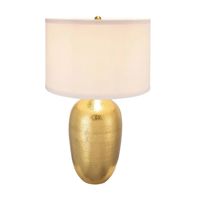 D18x31 Round Aluminum Gold Table Lamp with White Fabric Shade