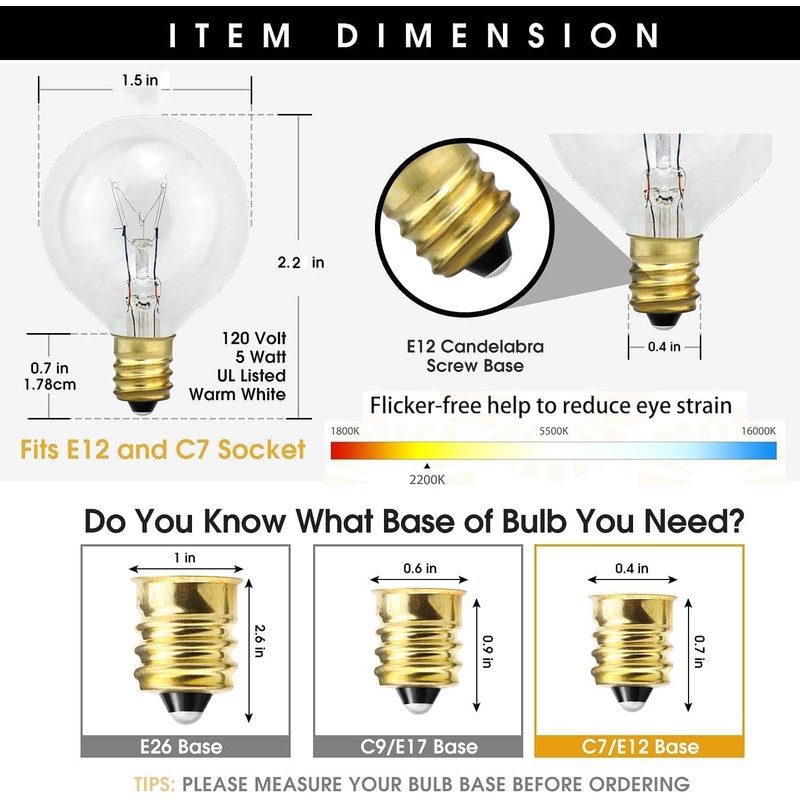 rincentd G40 Replacement Bulbs, 120V 5 Watt Clear Globe Incandescent