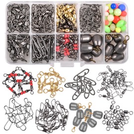 OROOTL Swivel Fishing Kit 160 Pieces Fishing Accessories Set Fishing Swivel Ball Bearing Swivels Snaps Fishing Weights Fishing Line Beads Fishing Equipment Fishing Box