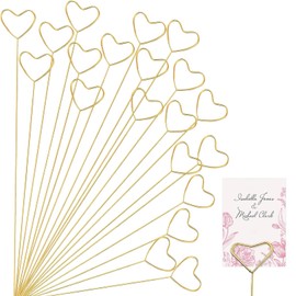 PAVIKE Flower Pick Clips, Set of 40 Floral Card Holder Picks, Heart Pattern Place Tag Holder Photo Memo Holder Picks for Wedding, Party, Formal Meeting(Heart Shape)