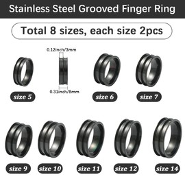 SUNNYCLUE 1 Box 16Pcs 8 Sizes Wedding Band Blanks Grooved Ring Stainless Steel Black Round Blank Empty Core Finger Ring Settings for Engraving Resin Crafts Inlay Jewelry Making Inner Diameter 16~23mm