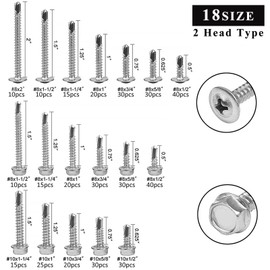 Self Tapping Screws for Metal，420 pcs #8#10#12 Hex Head Self Drilling Screws for Metal,Length 1/2" to 2" Metal Screws Assortment Set for Building, Metal, Wood, and Plastic (Silver)