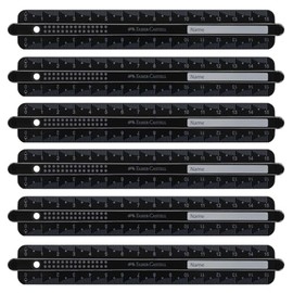 FABER-CASTELL 205241 Ruler 15 cm Pack of 6 Shatterproof Rulers Dots Black with Name Field