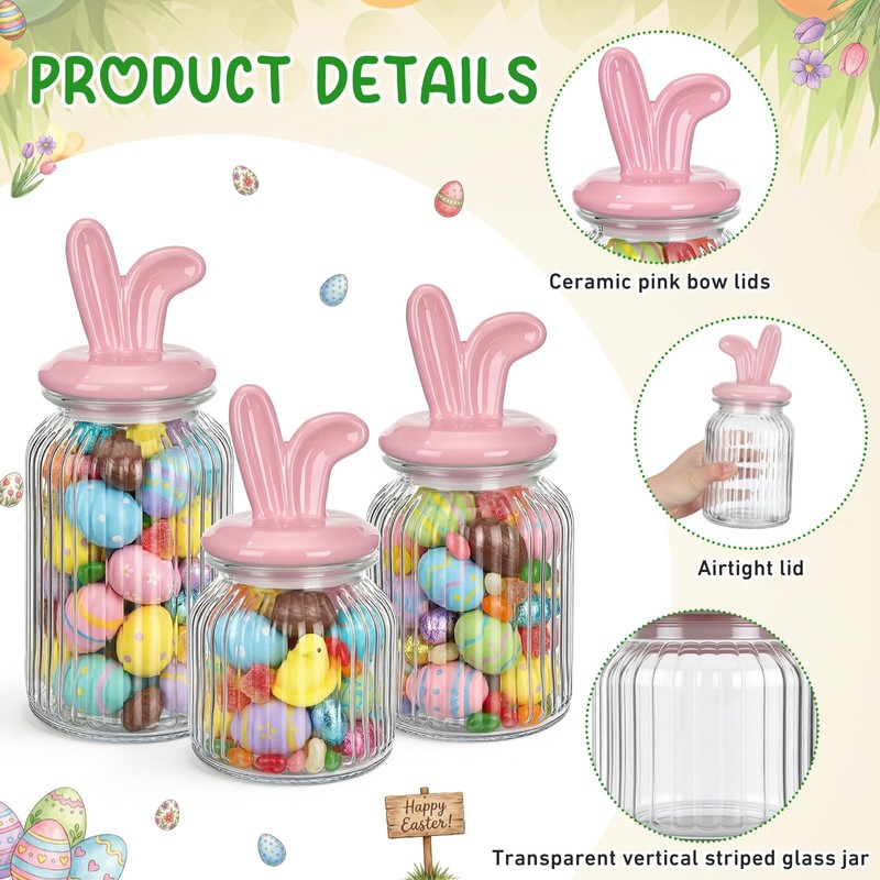 Potchen Easter Glass Jars with Airtight Lids Set of 3,