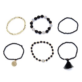 Boho Bracelets for Women Beaded Bracelets Stackable Stretch Bracelets Charm Layered Tassel Bracelets Summer Beach Gifts for Women-Black