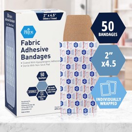 MED PRIDE Sterile Fabric Adhesive Bandages [50 Count]- First Aid Bandages Coated with Hypoallergenic Adhesive & Non-Stick Pad- Latex-Rubber Free Wound Care Bandages- Individual Wrapped- 2” x 4.5''