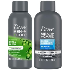 DOVE MEN + CARE Body & Face Wash Variety 2-Pack – Extra Fresh + Clean Comfort, Travel Essentials, 3 Oz Ea