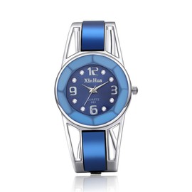 Ladies Girls Steel Bangle Watch Diamond Shape Dial Gift For Dress Party (Navy)