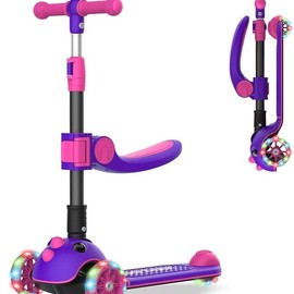 Gotrax KS3 Pro Kids Scooter: Light-Up Wheels, Foldable Design, Anti-Slip Deck & Removable Seat (Ages 2-8) - Color: PURPLE