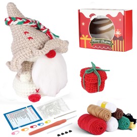 Ceckooty Christmas Crochet Kit for Beginners, Beginner Crochet Kit for Adults Kids with Detailed Instruction and Video Tutorials, Crochet Kit for Stocking Stuffers Christmas Gifts Decoration, Beige Gnome