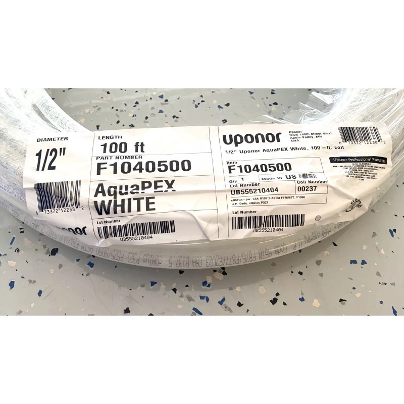 Uponor Wirsbo F1040500 AquaPEX White Tubing 100 Ft Coil (PEXa)