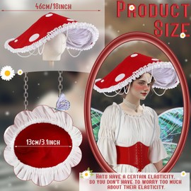 Mepase Halloween Renaissance Medieval Costume with Mushroom Hat Cinch Belt Fairy Elf Ear Butterfly Wings Costume for Cosplay(Red,L/XL)