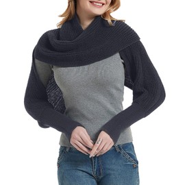 KEERADS Fashion Winter Warm Plain Knitted Wrap Scarf Crochet Thick Scarf Cape with Sleeves for Women Headscarf, gray