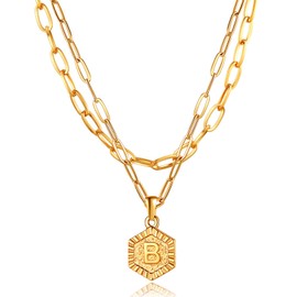 Gold Layered Necklaces for Women Gold Plated Necklaces Choker B Initial Chain Boho Layer Necklaces