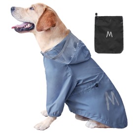 MAMORE Dog Raincoat,Waterproof Dog Rain Jacket with Leash Hole,Lightweight Adjustable Reflective Dog Rain Coat with Hood for Small and Medium Dogs (Small, Blue&Grey)