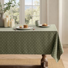 MIULEE Cotton Linen Table Cloth Rectangle Tablecloth Waterproof Spillproof Cross-Star Textured Table Cloth, Decorative Rustic Farmhouse Style for Dining/Party/Buffet/Wedding,52x70 Inch,Olive Green
