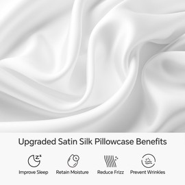 BEDELITE Satin Pillowcase for Hair and Skin, Upgraded Satin Pillow Cases Standard Size with Hidden Zipper 20x26 Inches, Ultra Smooth and Soft Cooling Pillow Cases for Hot Sleepers(White, 1 Pack)