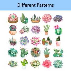 50 Pieces Cactus Succulent Plants Stickers No-Duplicate Watercolor Succulents Decor Bulletin Board Stickers Classroom Party Decoration Waterproof Vinyl Decals for Scrapbook Bottle Phone Window Wall