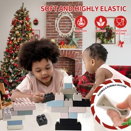 ROHSCE Silicone Blocks for Toddlers 1-3, Montessori Educational Toy Soft Baby Blocks, Large Sensory Stacking Toys for Preschool Learning Creative Play, 24PCS