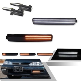 GTINTHEBOX For 1996 1997 Honda Accord Front Bumper Turn Signal Parking Light Smoked Lens Switchback White & Amber LED Daytime Runnging Lights