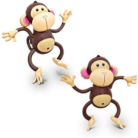 4E's Novelty Inflatable Monkeys (2 Pack) 27 Inch Large Monkeys Inflatables for Jungle Decor, Safari Jungle Birthday Decorations, Kids Animal Party Supplies, Baby Shower Favors