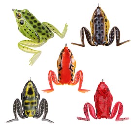 Topwater Frog Lure, Soft Fishing Lures Kit Weedless Topwater Lures Realistic Hollow Body Frog Lure with Double Hook for Bass Pike Snakehead Dogfish 5pcs/10pcs Tackle Box (5PCS)